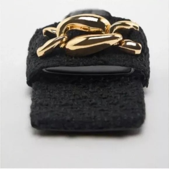 Zara Tweed Slide in Sandals with Chunky Gold Jeweled Embellishment Size 10 NWT - Picture 4 of 5